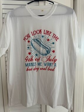 White 4th of July Graphic T-Shirt - Patriotic Hot Dog Design